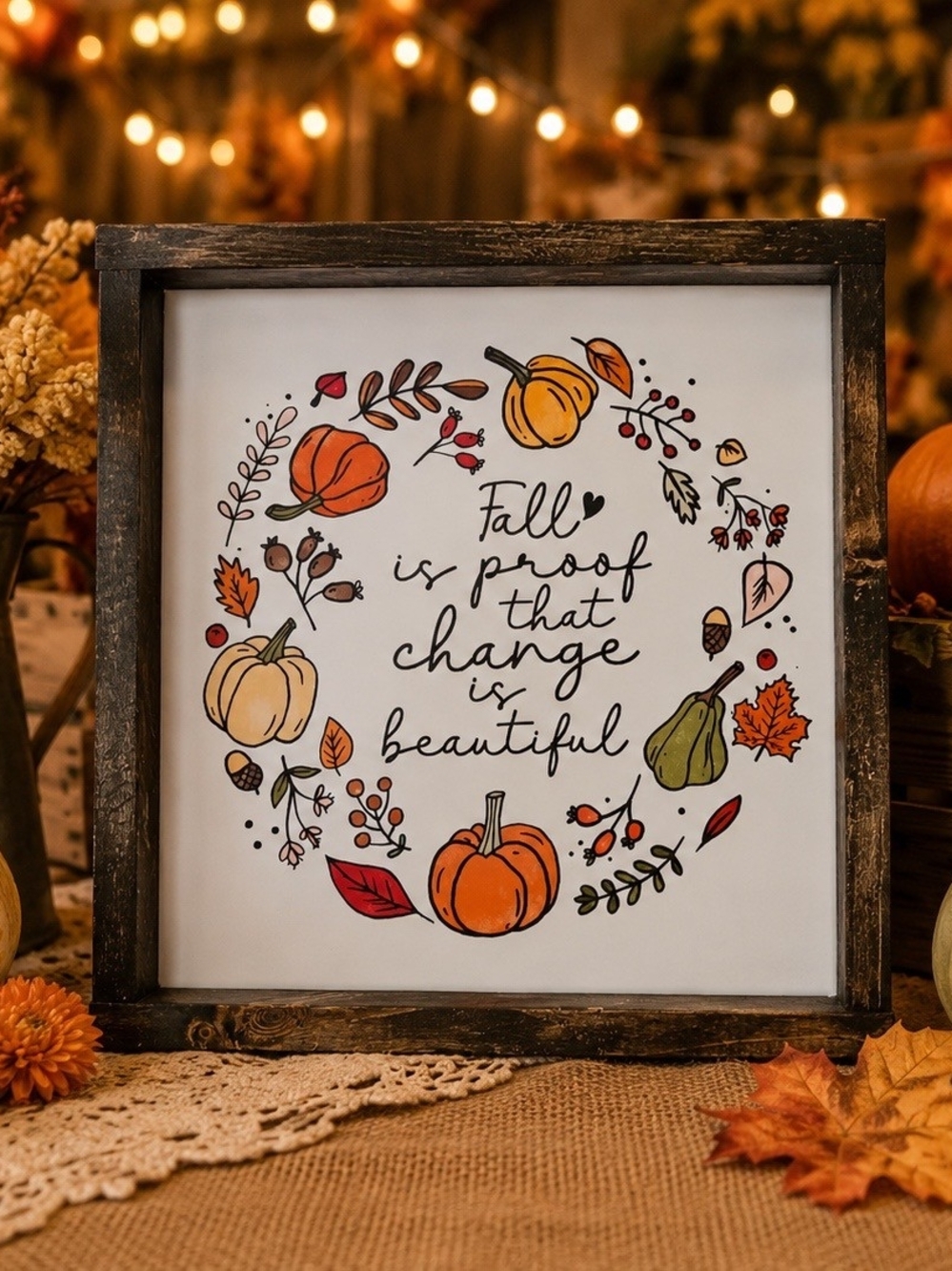 Autumn Pumpkin Wreath Decorative Sign - Fall Colors